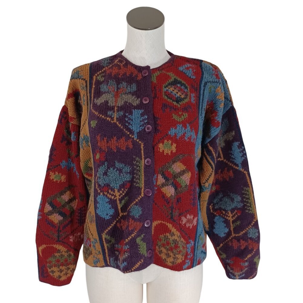 Peruvian Connection Cardigan Sweater 100% Alpaca Button Front Womens Large - Picture 1 of 13